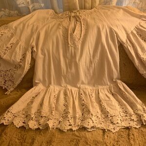Boston Proper Cream Lace Peasant Blouse